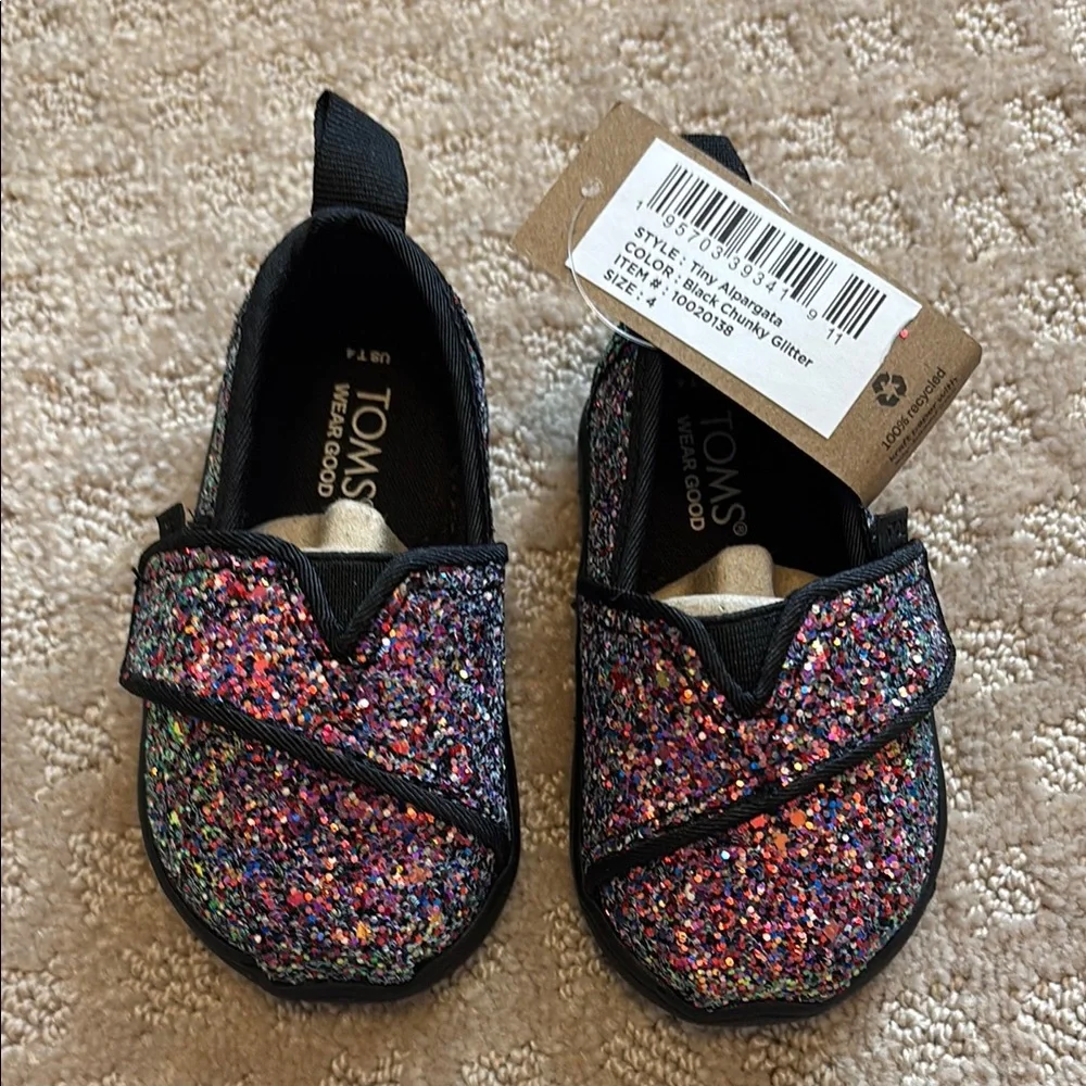TOMS Kids Glitter Shoes Tiny Alpargata - Black Multi size 4